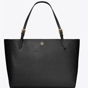 Tory Burch Black Leather Tote with Gold Hardware